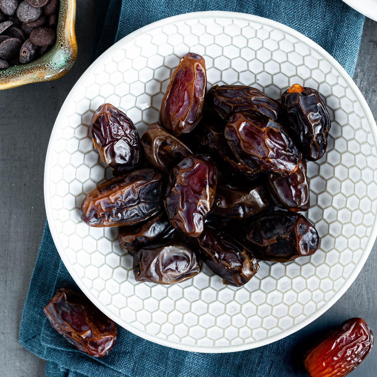 Plate of medjool dates to add to protein shake. 