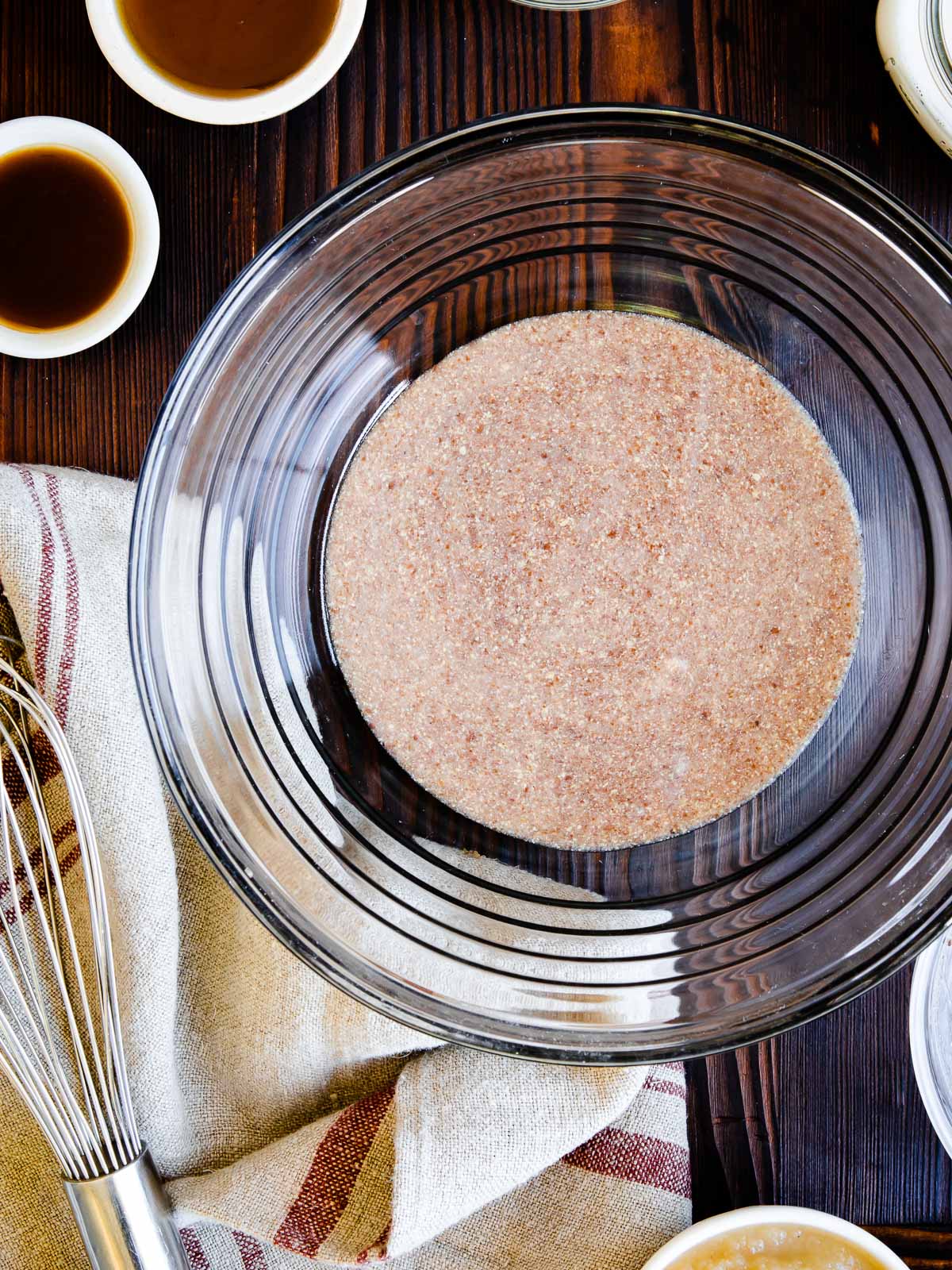glass bowl of flax eggs after they have gelled.