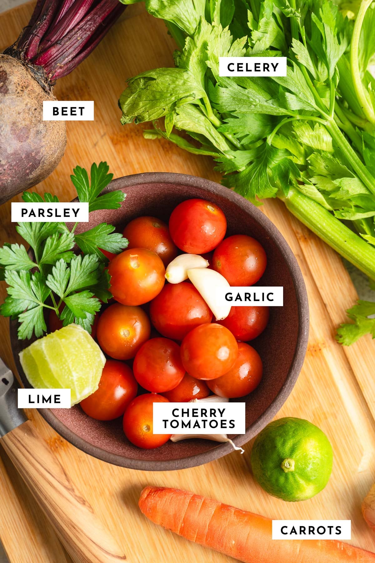 Ingredients for homemade V8 juice