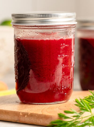 Two mason jars of homemade V8 juice