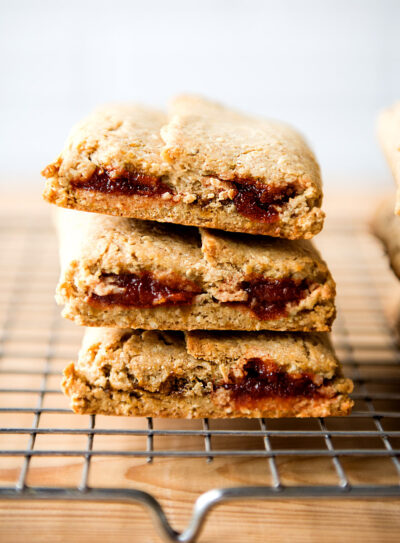 Homemade breakfast bars stacks on wire tray to cool