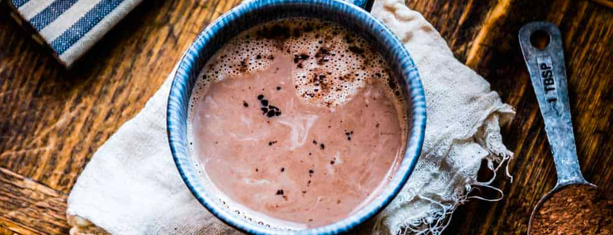 homemade hot chocolate in a metal mug
