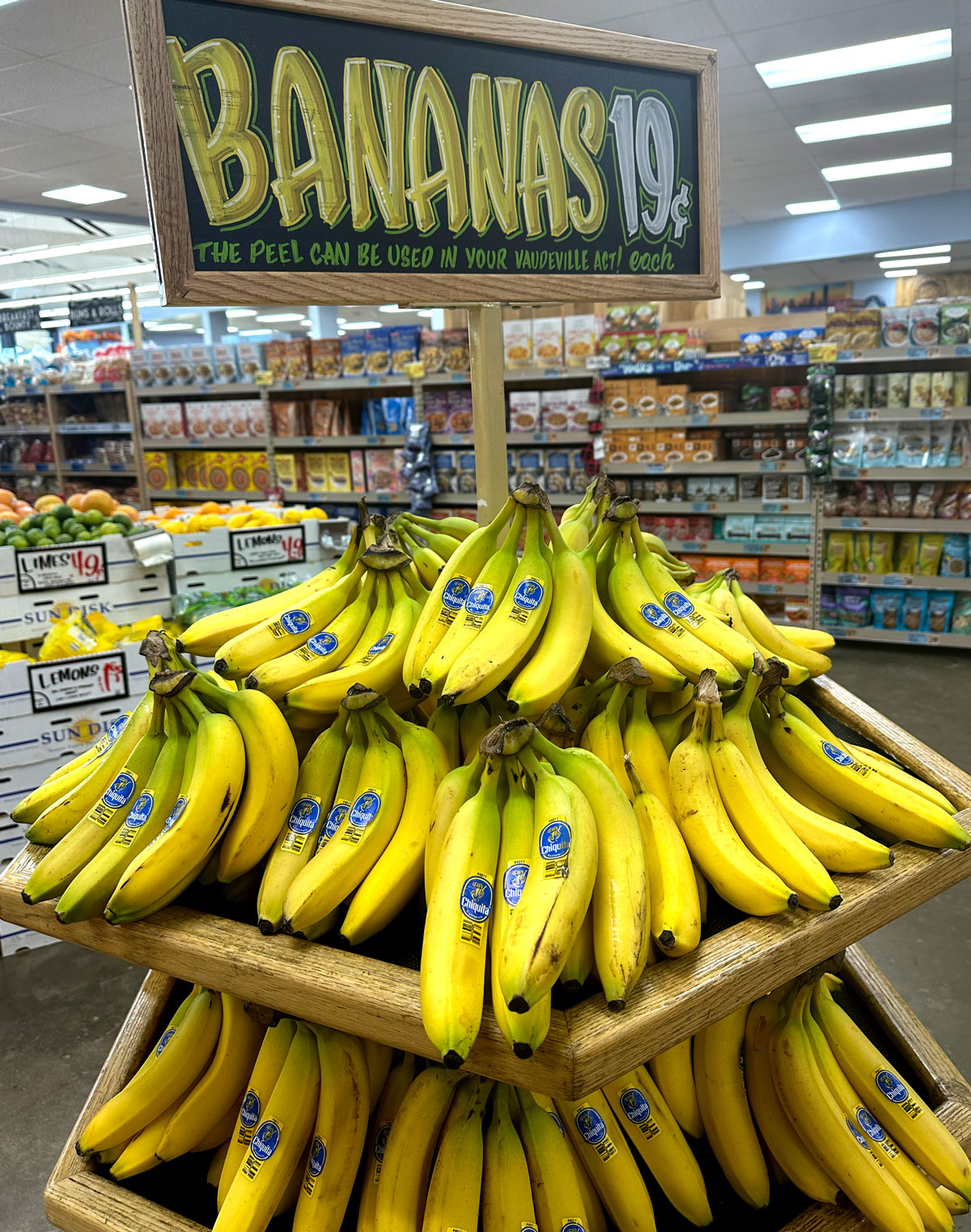 Bananas in a grocery store on sale