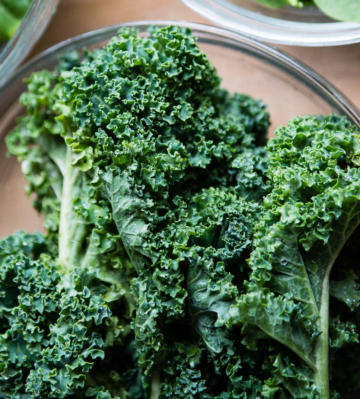 A bowl filled with fresh, green kale leaves