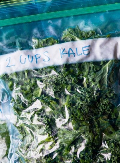 Labelled bags of fresh kale