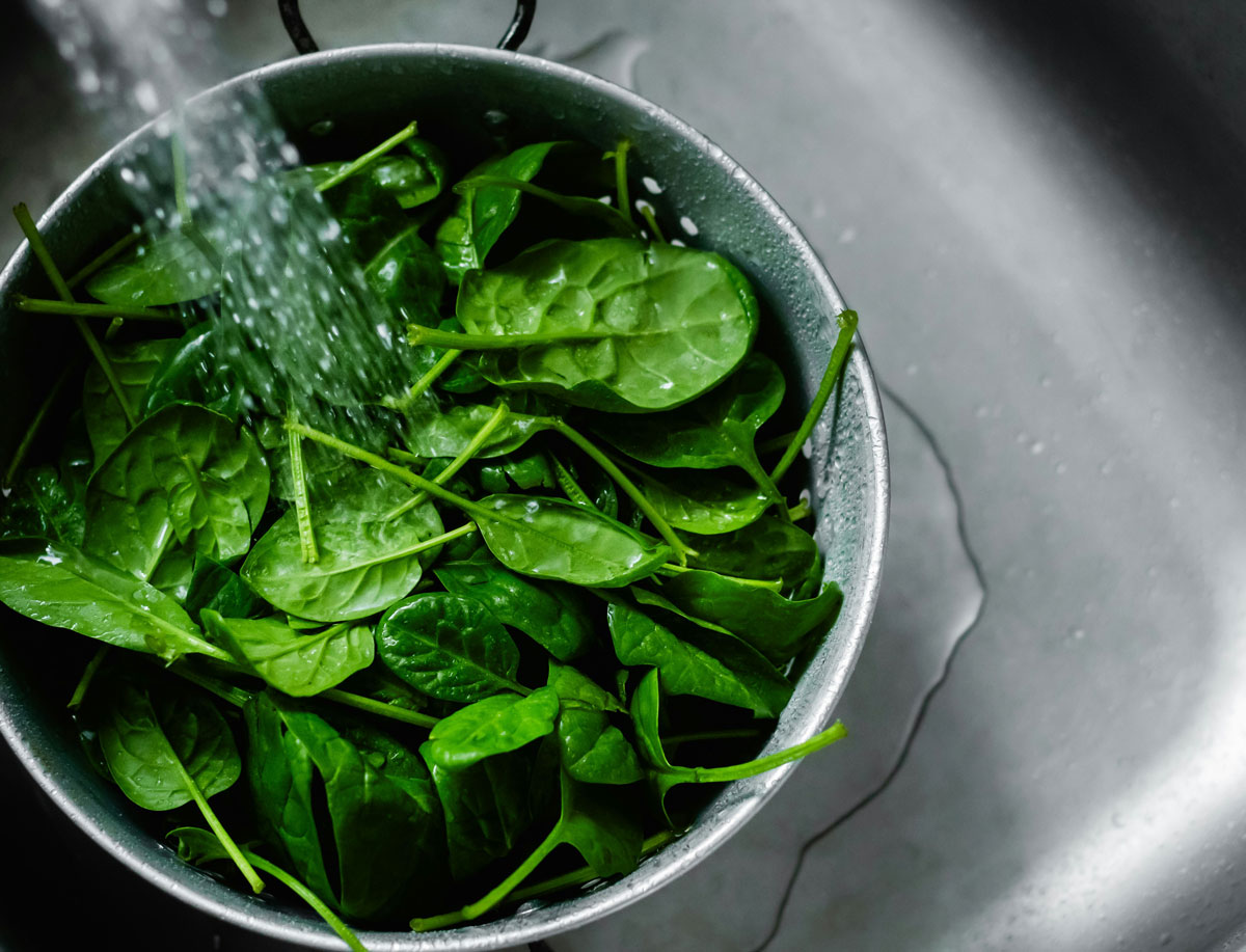 Blanching fresh spinach. 