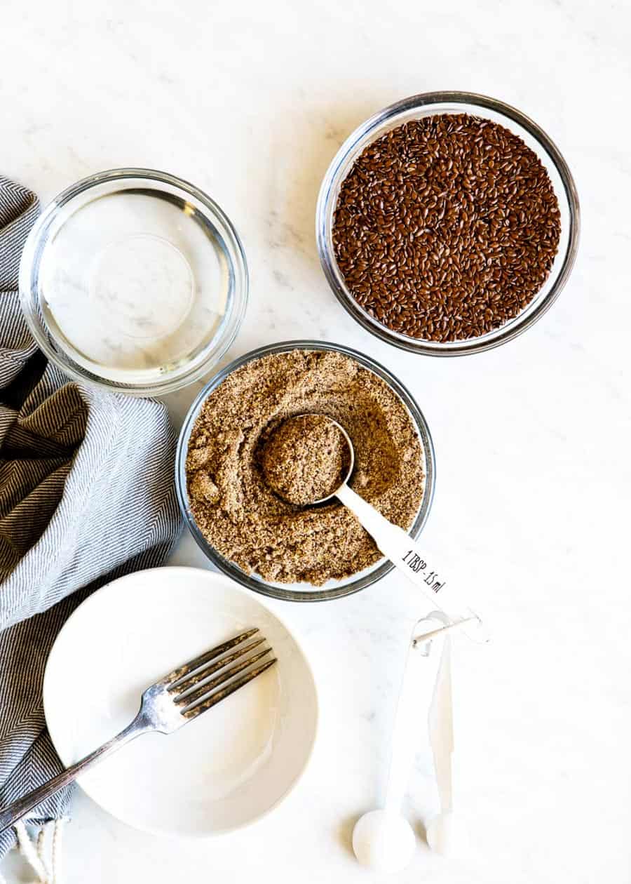 flax egg recipe ingredients with tablespoon scoop