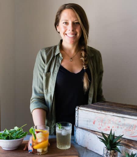jen hansard with glass of fruit drink