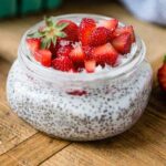 lemon chia strawberry pudding in mason jar