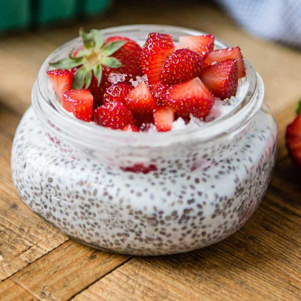 lemon chia strawberry pudding in mason jar
