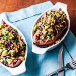 a beautifully plated loaded sweet potato