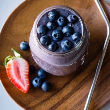 blueberries on a smoothie for a meal