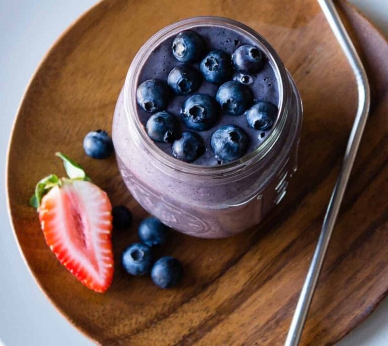 blueberries on a smoothie for a meal