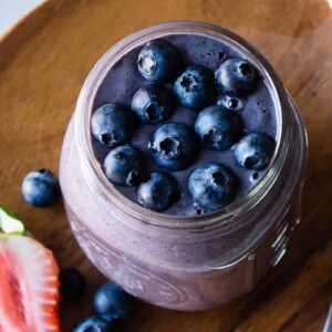 blueberries on a smoothie for a meal