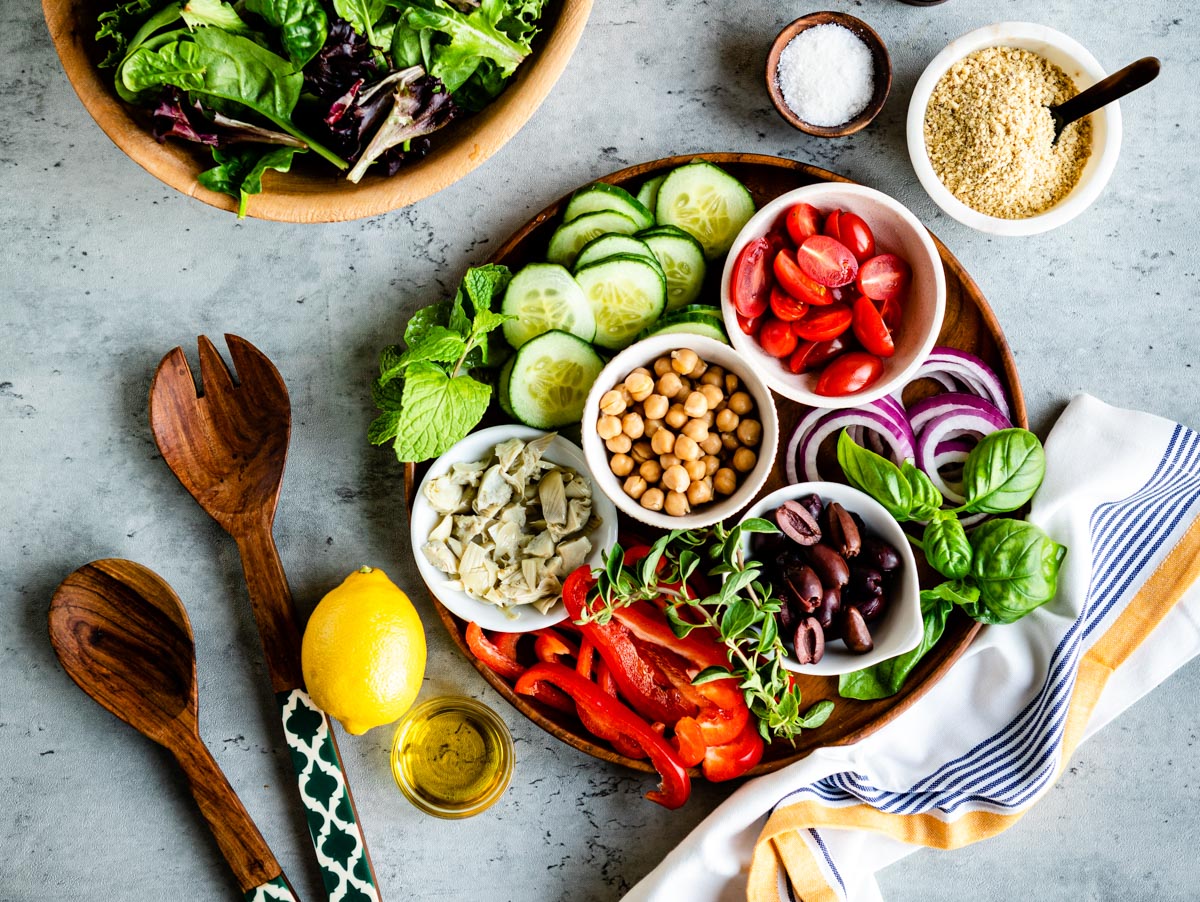 Mediterranean-inspired salad ingredients