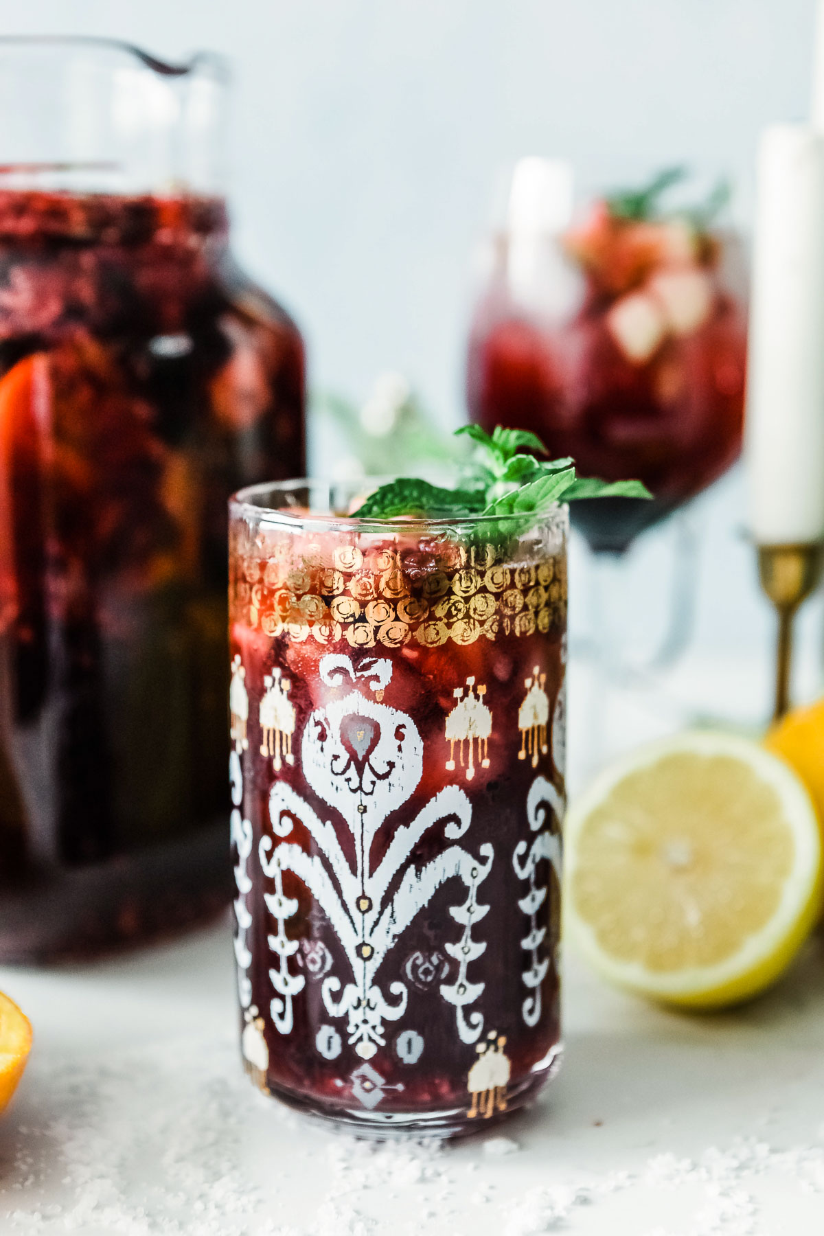 Refreshing non-alcoholic sangria in a glass