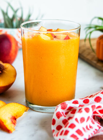 Peach fruit smoothie recipe with banana and orange.