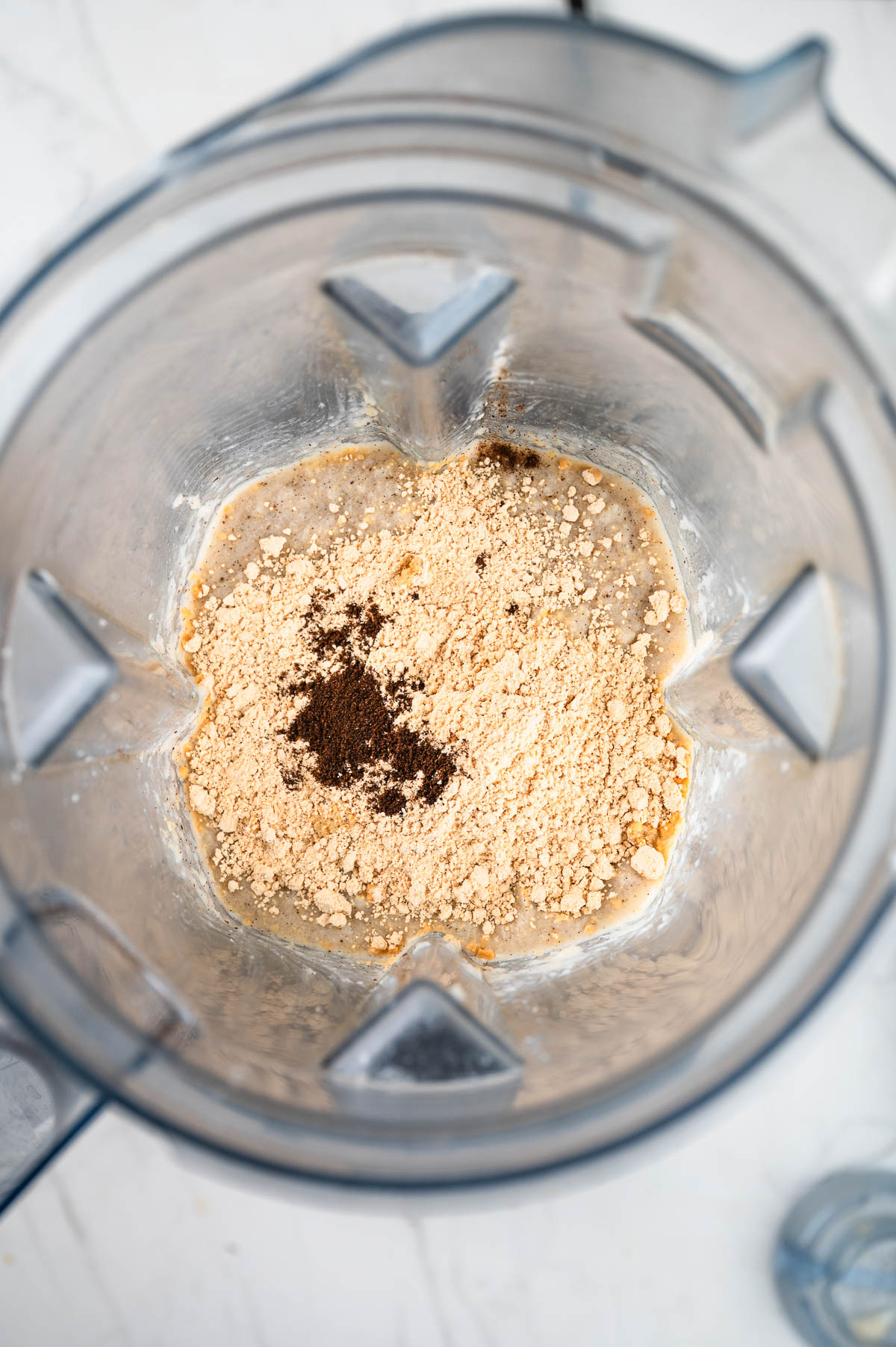 Peanut butter protein shake ingredients ready to be blended