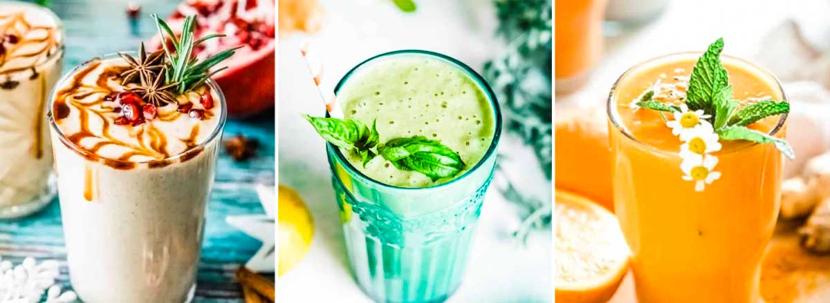 photos of 3 smoothies that use fresh ginger