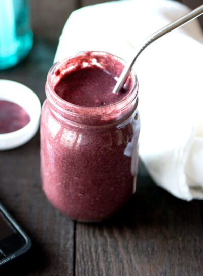 Post workout smoothie recipe with fitness gear.