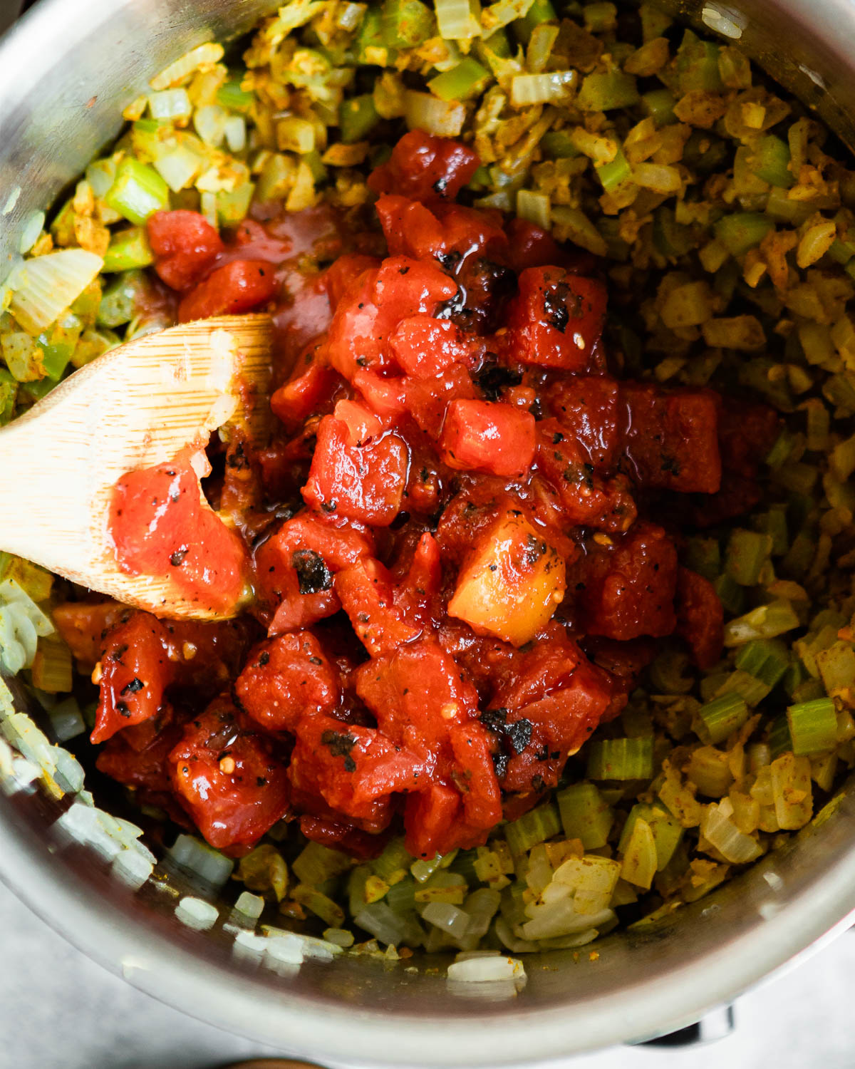 fire roasted tomatoes in a pot