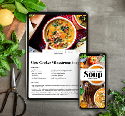 soup challenge on ipad on table