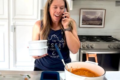 Jen in kitchen making soup