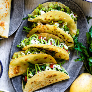 photo of 5 Tacos de papa or crispy potato tacos, a Mexican-inspired street food recipe