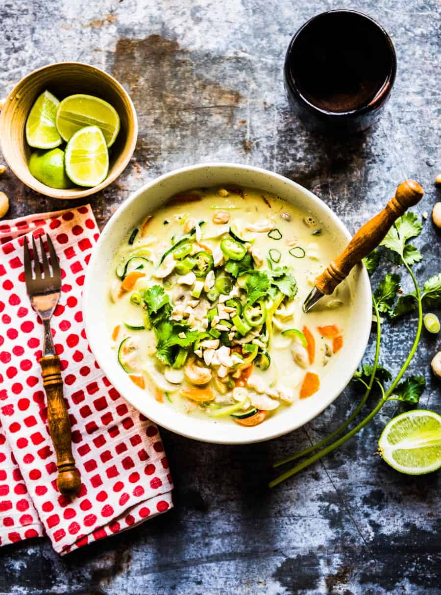 Easy Tom Kha Soup (Vegetarian Thai Coconut Soup) - A Sassy Spoon