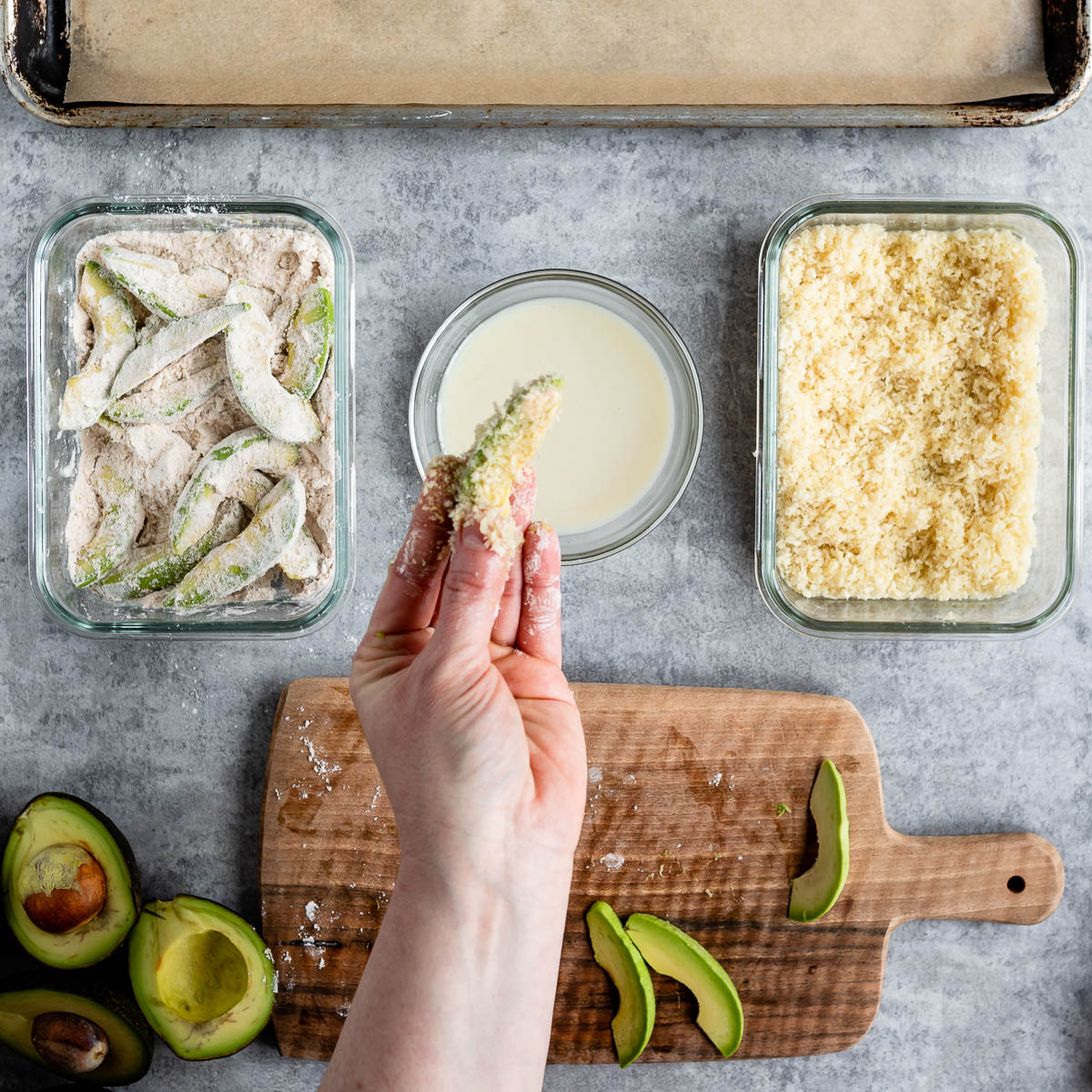 breading avocado slices