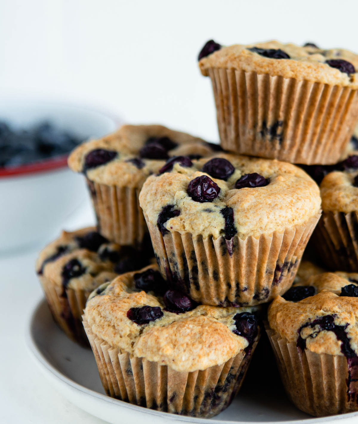 platter of vegan lemon blueberry muffins.