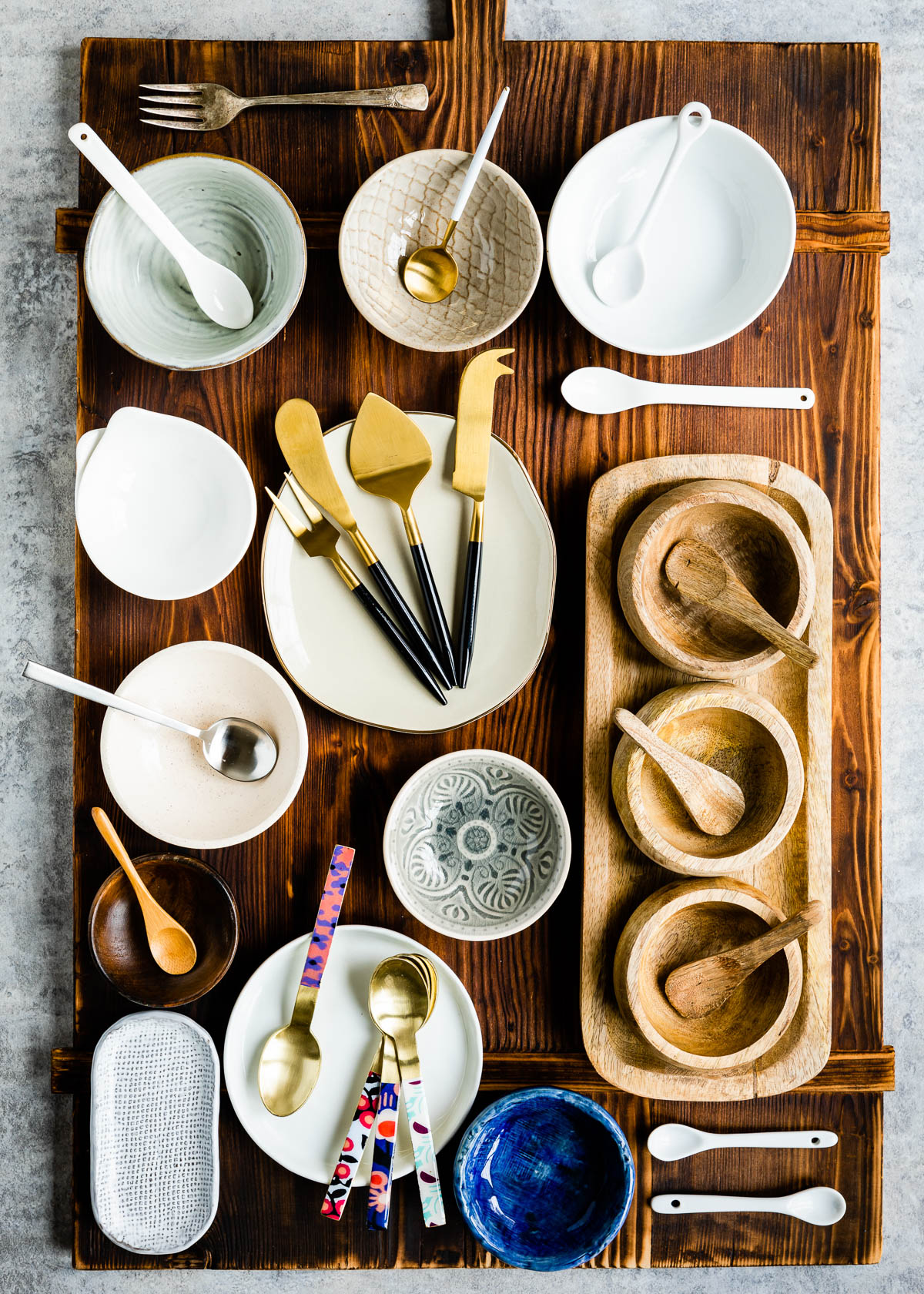 Charcuterie Board with bowls and utensils