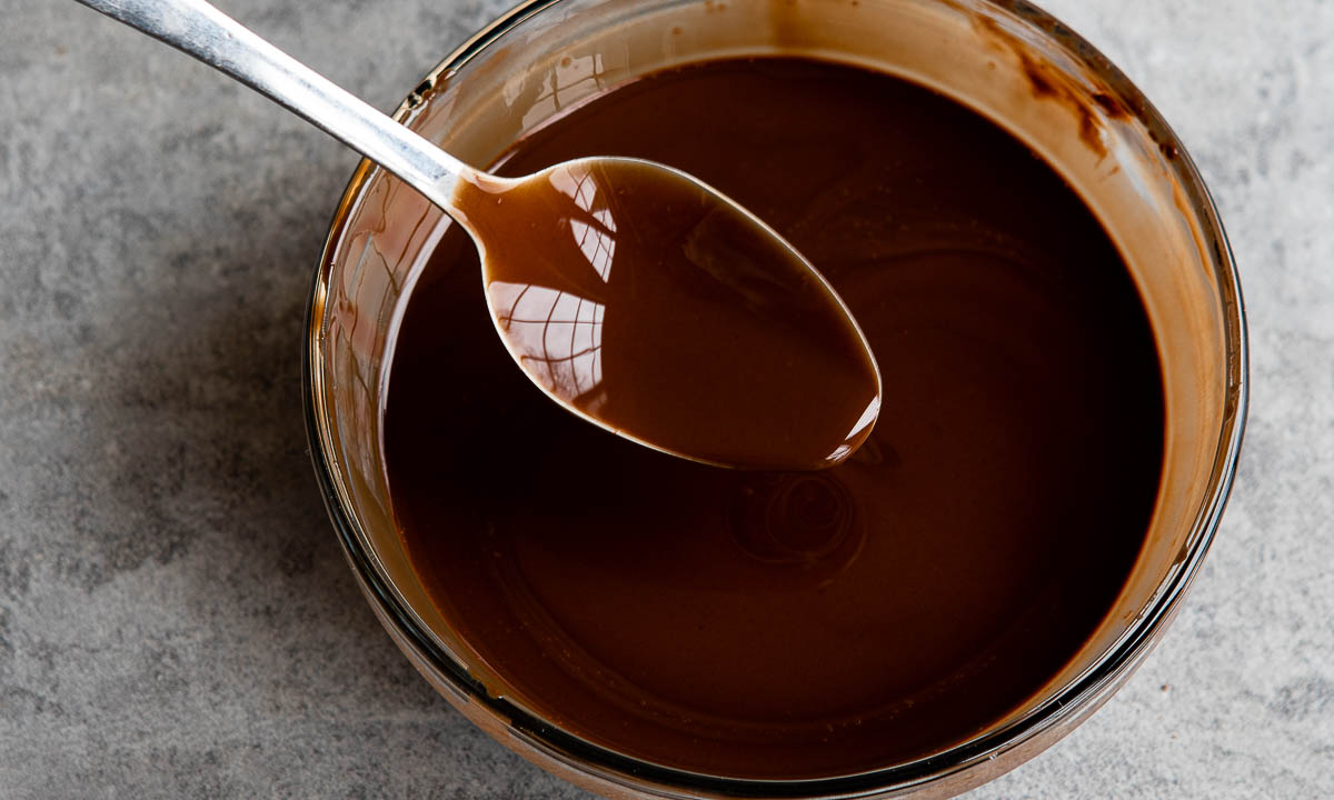 bowl of melted chocolate sauce.