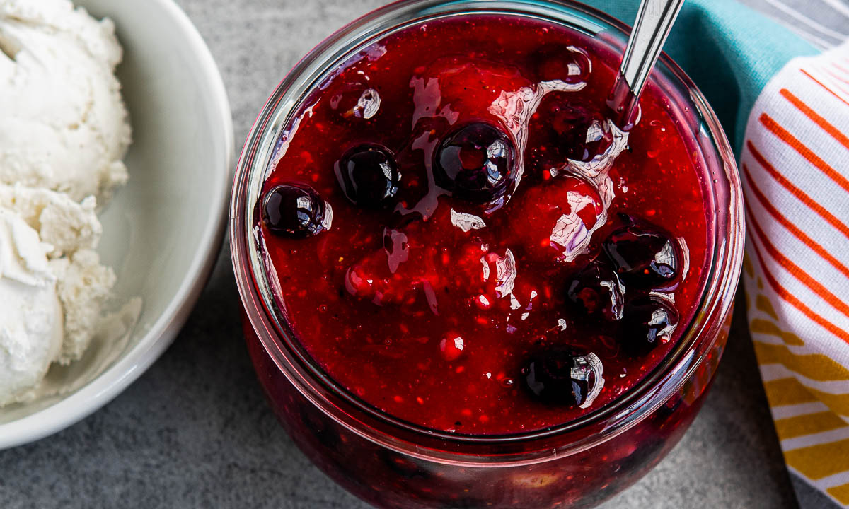 jar of homemade berry compote.