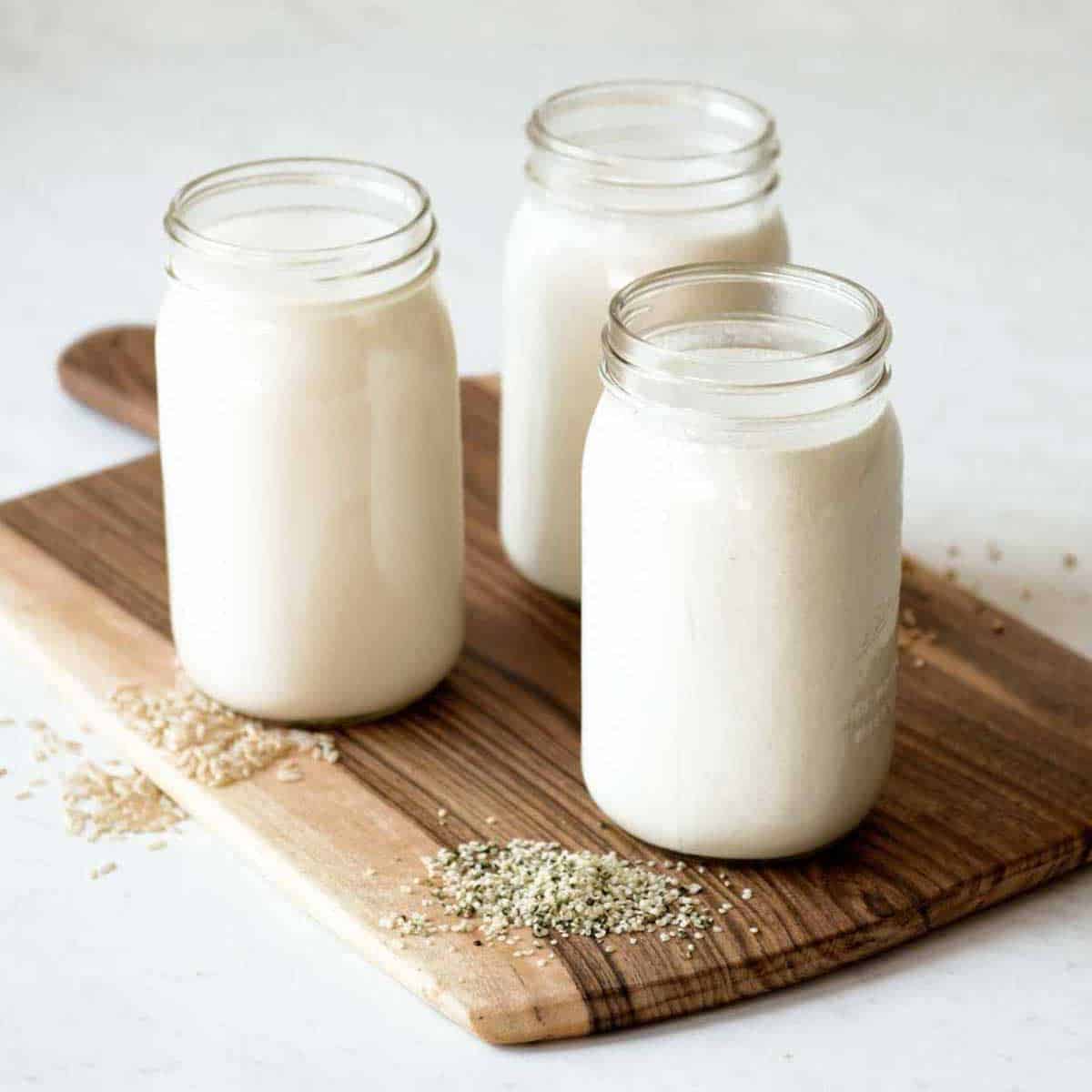 dairy free milk in glass jars