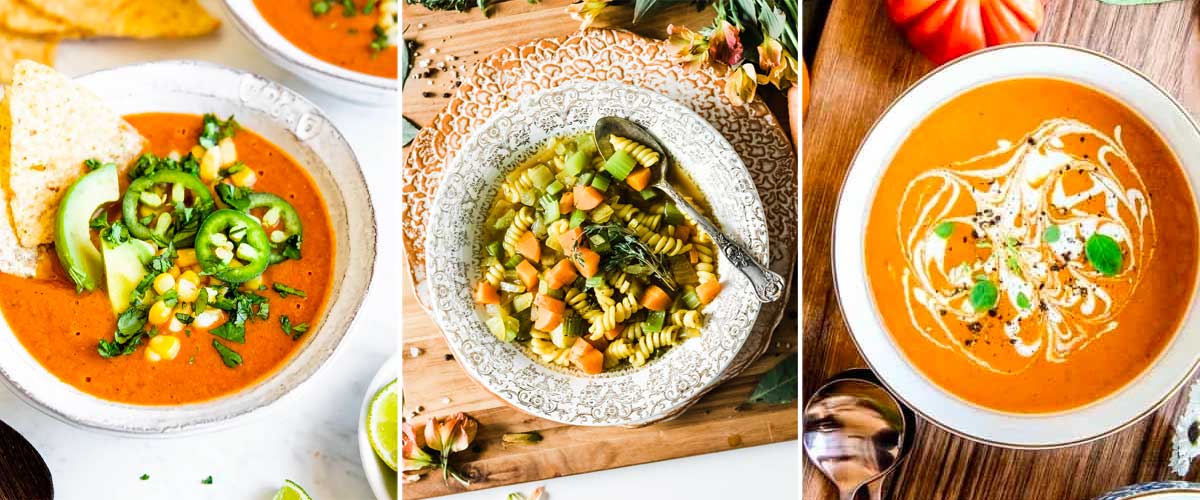3 photos showing healthy soup recipes for autumn