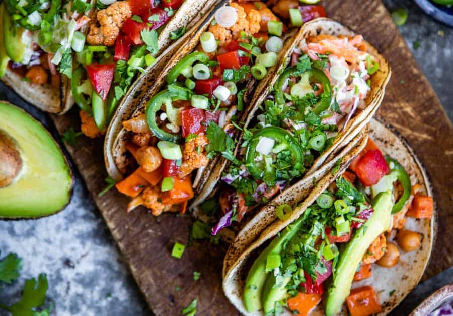 Vegan taco recipe with sweet potatoes and autumn flavors