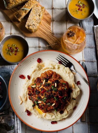 vegan thanksgiving recipes on decorated table