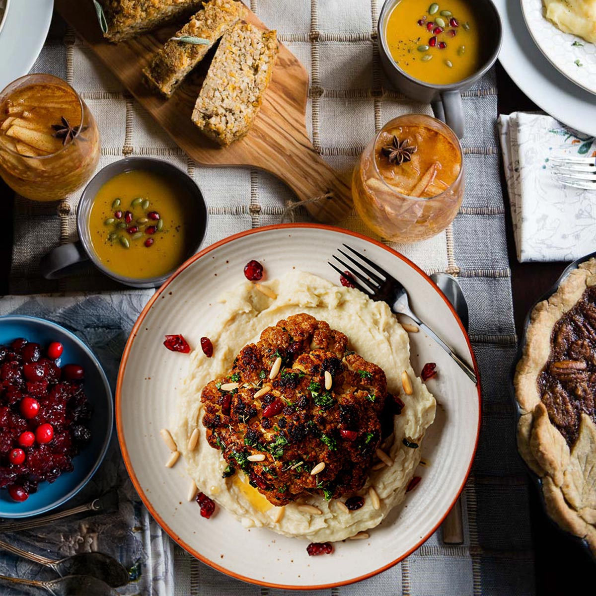 vegan thanksgiving recipes on decorated table